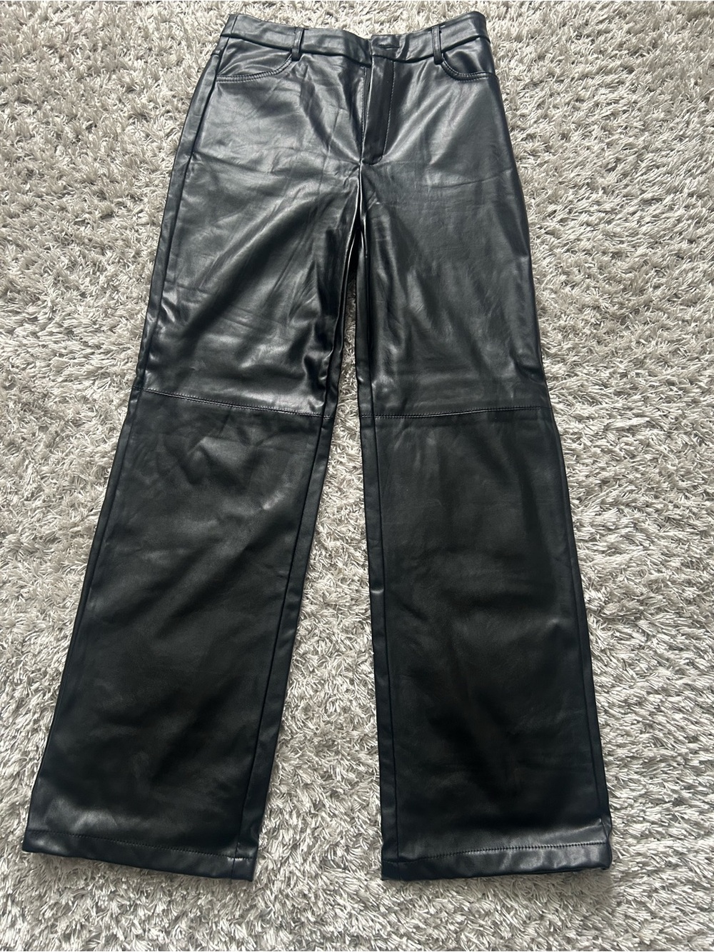 SHEIN Black Faux Leather Wide-Leg Jeans